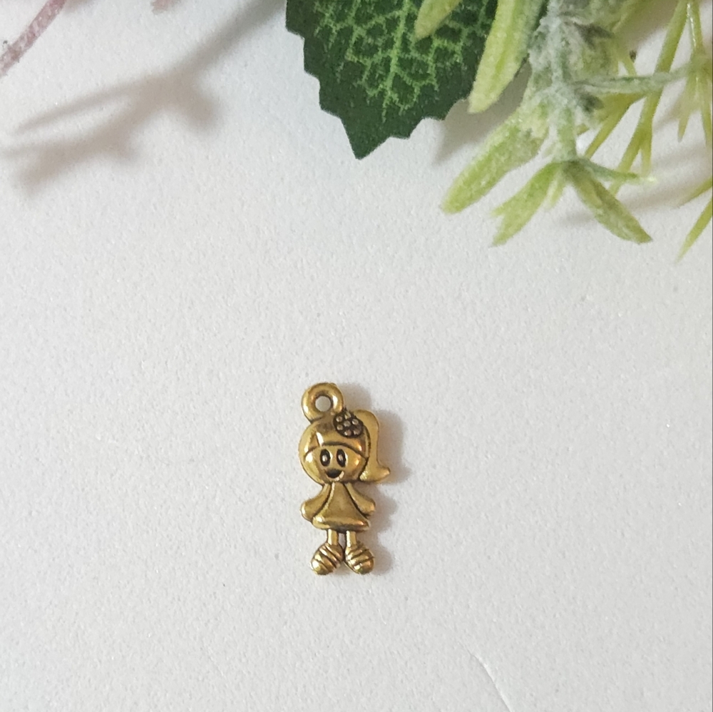 Gold Plated Little Girl with Pony Tail Charm or Pendant Jewelry Making